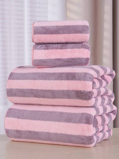 3/1pc Coral Fleece Absorbent Striped Bath Towel/Washcloth, Soft Quick-Dry Face Towel, Beach Towel, Super Absorbent Microfiber Suitable For Bathroom, Hotel, Gym, Travel, Gift, Salon, Sports, Outdoor, Beach, School, Back To School, Travel Accessories, Home Essentials, Towel, Skin Care