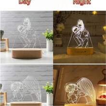 [Customized Engraving] Acrylic Silhouette Figure + Wooden Engraved Base Creative 3D Night Light, LED Warm Light Atmosphere Lamp, Birthday, Valentine's Day, Christmas Gift, Bedroom Bedside Lamp, Engraved Anniversary Gift - Multicolor - View 9