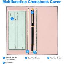 Premium Leather Checkbook Cover For Men And Women Checkbook Holder Wallet RFID Blocking - 粉紅香檳 - 查看 2
