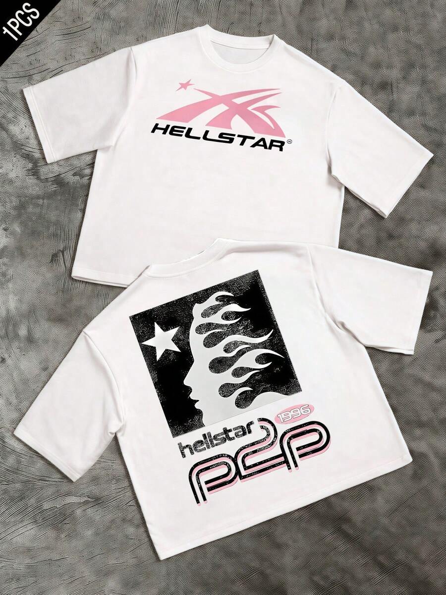 1pcs Retro Flame Star Graphic Men's Vintage 220g T Shirt Streetwear 100% Cotton Y2K Swag Double Sided Graphic Men Clothes  Digital Printed T Shirt They Are Excellent Gifts For Friends And Family - White - View 1