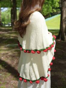 1pc Handmade Crochet Rose Flower Bouquet Shawl, Acrylic Material, Elegant & Fluffy, Lily Of The Valley Pattern, With Milk Rose Tassel, Can Be Used As Shawl, Bedspread, Sofa Blanket, Ideal Gift For Valentine's Day, Mother's Day, Gift For Mom - A - View 3