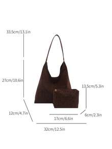 1pc Women's Fashionable Crescent Shaped Woven PU Leather Shoulder Bag With Coin Purse - Coffee - View 5