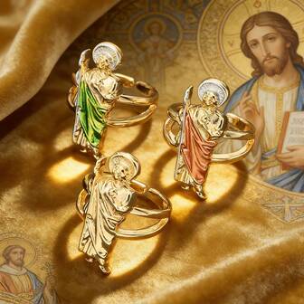 1 pieza Anillo ajustable de cobre con encanto del Patrón , Santo de los Milagros, adecuado para hombres y mujeres - Un regalo religioso ideal para fiestas, cumpleaños u ocasiones espirituales, apto para uso diario o eventos religiosos especiales.