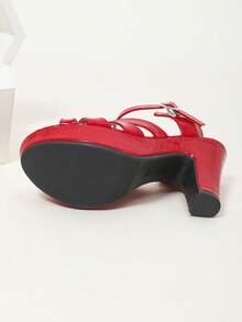 2026 Summer New Thick Heel Waterproof Platform Open Toe High Heel Sandals, Suitable For Cheongsam, Runway, Wedding, Evening Party, Red - Red - View 8