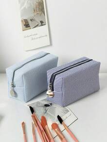 1pc Striped Women's Cosmetic Bag, Polka Dot Striped Zipper Organizer Pouch, Travel Toiletry Bag, Women's Makeup Organizer, Back To School Bag, Travel Organizer, Beach And Summer Vacation Bag, School Makeup Bag, Back To School Supplies, Cosmetic Organizer, Study Supplies Pouch, Storage Bag, And Dorm Essential Organizer - Multicolor - View 6