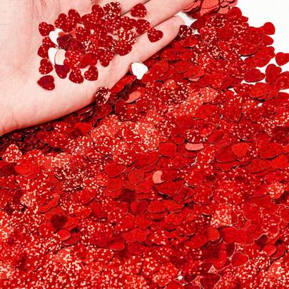 1500pcs/50g Valentine's Day Red Glitter Heart Shaped Confetti, Suitable For Valentine's Day, Wedding, Anniversary Party, Home Decor, Photo Backdrop, Envelope Filler, Large Pack Heart Shaped Confetti