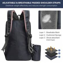 Hiking Backpack, 20L Packable Daypack For Men Women, Nylon With Adjustable Straps, Lightweight Waterproof Outdoor Camping Travel, Black - 黑色 - 查看 8