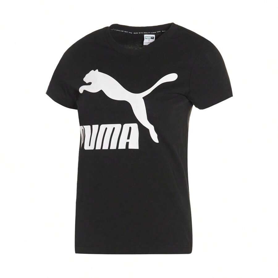 Puma Classic Big Logo Short Sleeve T-Shirt For Women, Commuting, Minimalist, Sports, Casual, Crew Neck Knit T-Shirt 53228101 - Black - View 1