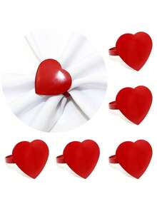 6pcs Valentine's Day Napkin Rings, Red Heart Shaped Decor, Tabletop Decor, Napkin Rings, Holiday Gift, Party Table Decoration, Red Napkin Rings. Wedding Napkin Ring Decor - Rose Red - View 8
