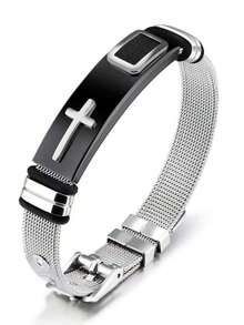 1pc Fashionable 18K Gold Plated Stainless Steel Cross Bracelet For Men, Adjustable, Gift Idea JODI - Yellow Gold - View 1