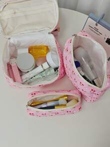 Cute Pink Cosmetic Bag For Women, Minimalist Zipper Design Multi-Functional Organizer Pouch, Travel Makeup Bag Set, Essential Makeup Bag, Pencil Case, Multi-Purpose Set Suitable For Students, Ladies, Girls, Women, Mothers, Holiday Gift, Home Decor - Multicolor - View 4