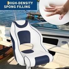 Pontoon Captain Bucket Seat With Thickened Sponge Padding, High Back Waterproof Boat Cabin Chair Boat Seats With Curved Armrest & Standard Mounting - 藍色 - 查看 5
