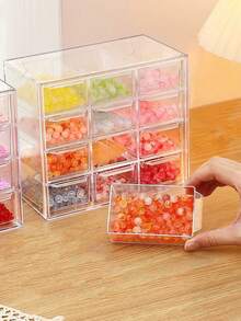 1 pieza/Set Caja de almacenamiento y exhibición de estilo cajón de plástico multifunción, caja de almacenamiento de escritorio para cosméticos y maquillaje, caja de almacenamiento de escritorio transparente, cajón de almacenamiento de escritorio de oficina y estudio de plástico, 4 rejillas/6 rejillas/9 rejillas/12 rejillas (Blanco, Transparente) - Multicolor - Ver 5