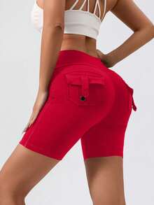 Summer Bermuda Shorts For Women, With A High Waist And Four Pockets, ReachingThe Knees, Suitable For $Ports And Cycling As Well As For Wearing As A Base Layer. - 紅色 - 查看 1