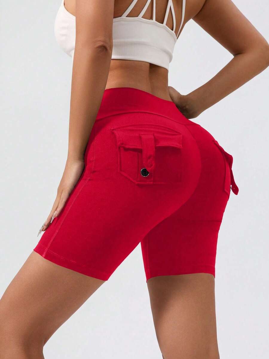 Summer Bermuda Shorts For Women, With A High Waist And Four Pockets, ReachingThe Knees, Suitable For $Ports And Cycling As Well As For Wearing As A Base Layer. - 紅色 - 查看 1