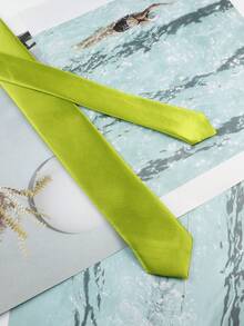 ZONFAZ 1pc Men's Solid Color Smooth Glossy Texture 2 Inch Slim Necktie, Suitable For Weddings, Christmas Celebrations, Thanksgiving, Parties, And Daily Wear,Festival,Graduation Gift - Lime Green - View 3