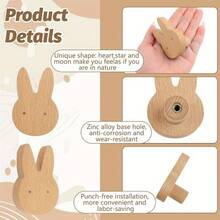 4/6pcs Wooden Rabbit Hook Natural Beech Wood Rabbit Knobs - Single Hole Cabinet Handles For Drawers & Chests, Includes Screws, Smooth Polished Finish, Cute & Durable Design - Multicolor - View 2