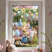 1 قطعة ملصق نافذة أرنب ربيعي عيد الفصح، تصميم أرنب وبيض عيد الفصح من الفينيل، قابل لإعادة الاستخدام، لديكور المنزل والمكتب. - متعدد الألوان - مشاهدة 1