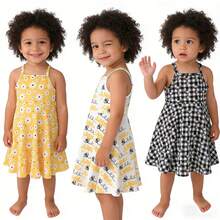 3pcs/Set Baby Girls' Vacation Style Spaghetti Strap Dress, Cute Daisy & Bee Print Casual Dress For Spring/Summer - Multicolor - View 11