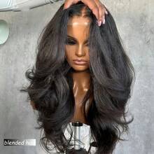 13x4 波浪卷蕾丝前额真人混纺假发，高清透明，8-36 英寸，13x4 蕾丝前额假发，Remy 真人混纺假发，卷曲波浪造型，全发际线预拔毛蕾丝假发，带婴儿发，外观自然，180 密度，自然黑 - 自然色&黑色系 - 查看 1