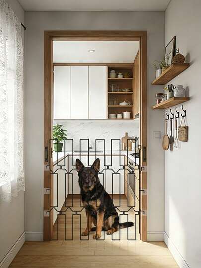 Retractable Dog Gate For Front Door With Door, Indoor Outdoor Safety Gate For Home Kitchen Hallway, For Small Medium Large Dogs. Foldable Metal Door, Stable And Durable, Not Easily Deformed Iron Fence