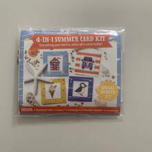 4款夏季十字绣套装 - 冰淇淋、汽车、小鸟、房屋、海滩风景十字绣套装，包含十字绣布、绣线、绣针、说明书、卡片、信封，适合初学者，易于学习