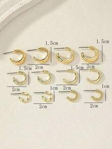 6pairs Geometrical Shapes Creative & Fashionable & Minimalist Daily Wear Exquisite Small Earrings For Women,Suitable For Women Daily Wear, Various Holidays, Mother's Day Gift, Social Events, , Music Festival Accessories - 金子 - 查看 5
