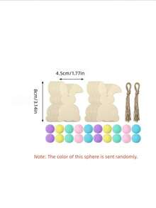 20pcs Unfinished Wooden Easter Bunny Silhouette Shapes With Colorful Pom Poms, Hanging Ornaments, Bunny Shape Craft Tags, Wooden Pendants, DIY Decorations, Wooden Shavings Bunny Paper Cutting Easter Wooden Craft - Multicolor - View 2