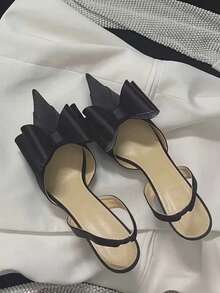 Silk Butterfly Rhinestone High Heels, New French Elegant Pointed Toe Hollow Out Sandals - Black - View 4