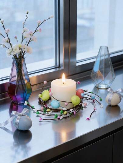 1pc Easter Candle Rings Wreaths Farmhouse Candle Wreaths Mini Berry Twig Wreath Spring Wreath Blossom Garland For Table Centerpiece Front Door Decor