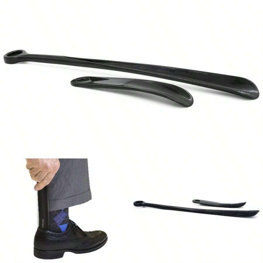 Set Of 2, Long Handle Shoe Horn And Travel Shoe Horn, Black - Black - View 1