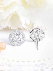 925纯银镶嵌立方氧化锆耳钉，小巧可爱，经典设计，优雅日常佩戴，生日礼物 - 銀色 - 查看 5