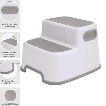 Double Step Stool For Kids – Non-Slip 2 Step Toddler Stool With Handles For Potty Training, Bathroom & Kitchen (White)