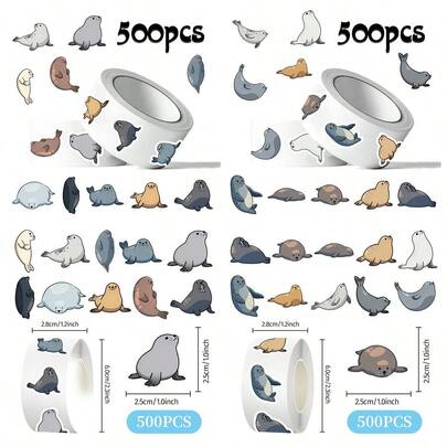 500pcs Cute Seal Curl Sticker Series Sealing Stickers For Cup, Notebook, Laptop, Luggage, Notebook DIY Decor, Birthday Gift