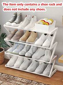 This 4-Tier Large Z-Shaped Shoe Rack Can Be Easily Assembled Without Tools. Made Of Pink Plastic Material, It Is A Stackable Storage Rack Suitable For Home, Dorm, And Living Room. Its Space-Saving Freestanding Design Makes It An Ideal Choice For Shoe Storage. - Multicolor - View 15