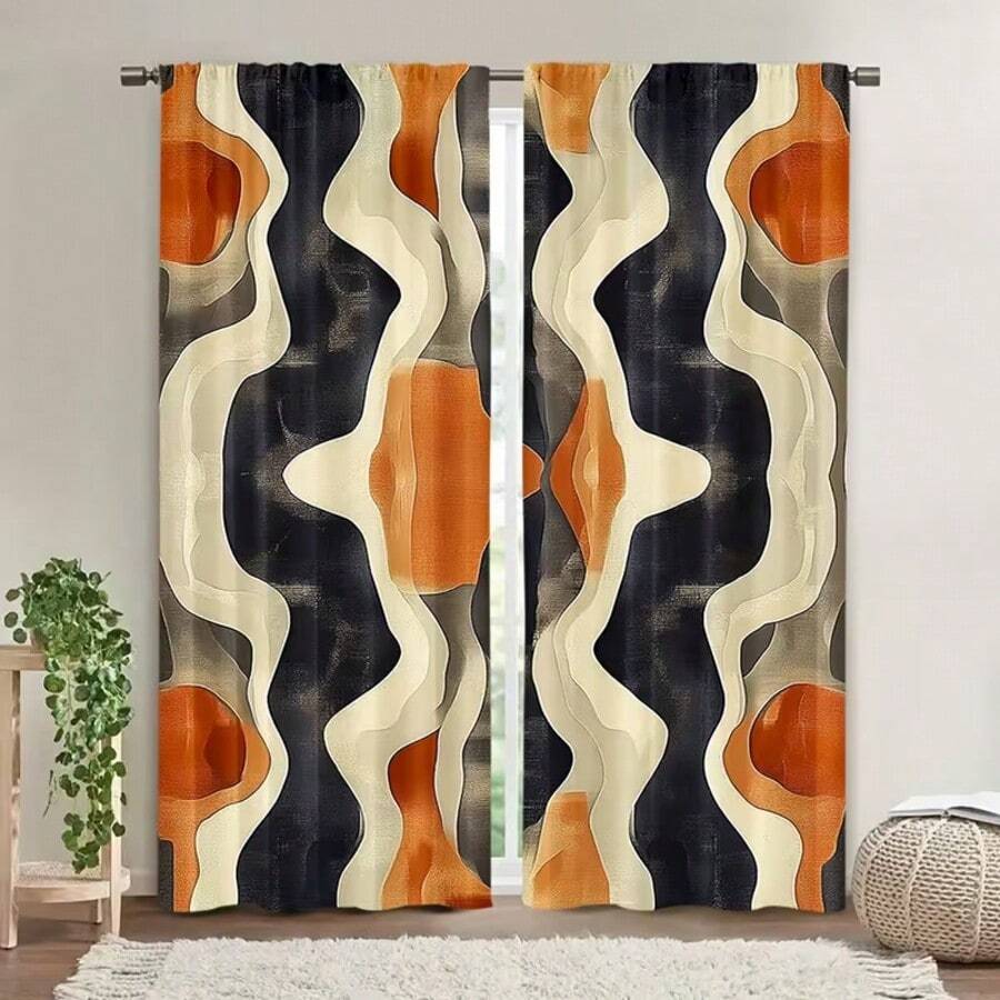 2 pezzi Tende con stampa in tessuto africano, stile con passante per asta, fascino rustico, design moderno, in poliestere, artistico, facile installazione, durevole, adatto per camera da letto, ufficio, cucina, soggiorno, studio - Decorazione per la casa, lavabile in lavatrice - Multicolore - Visualizzare 1