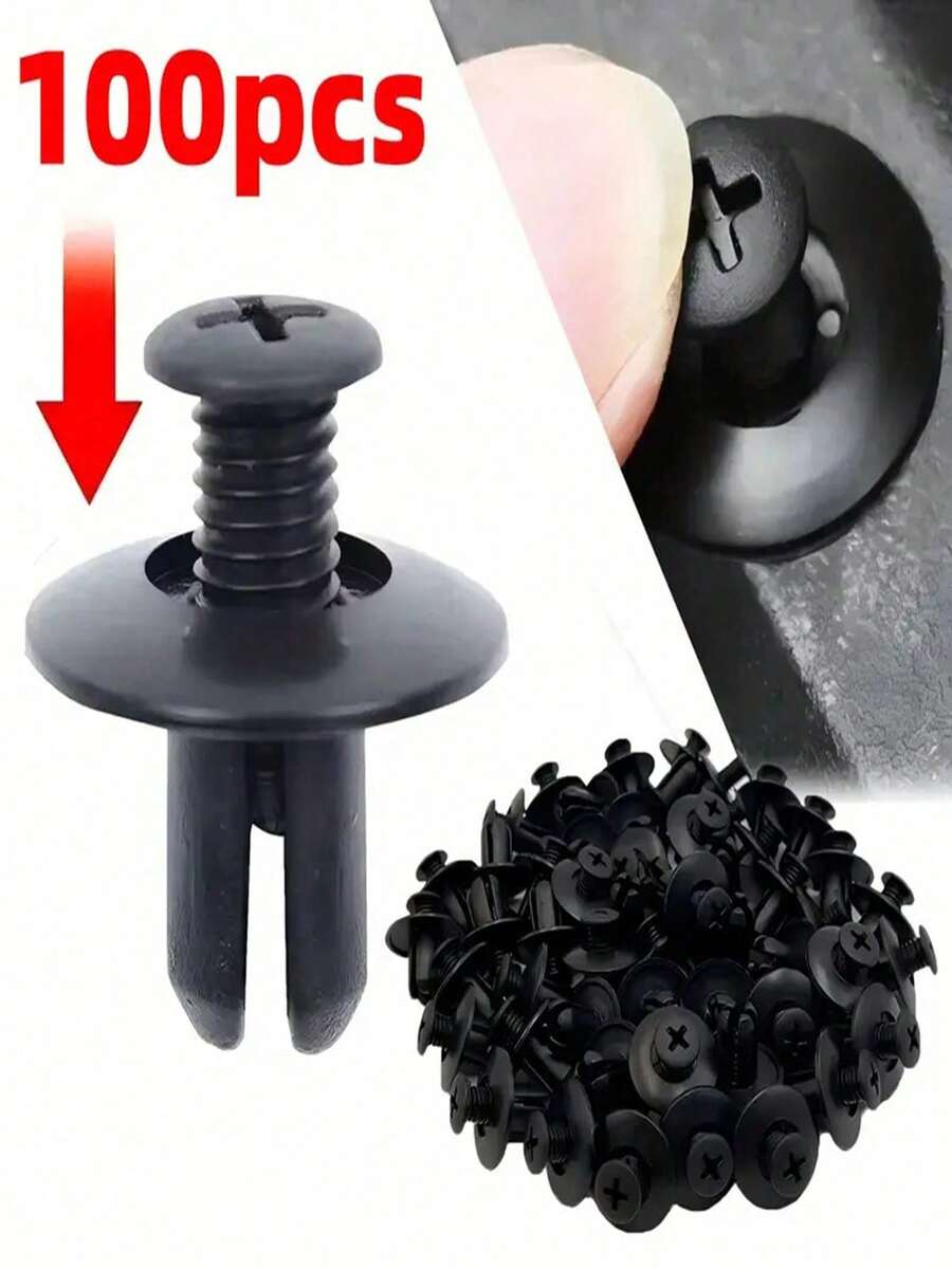 100 piezas de remaches de plástico negro de 8 mm - Sujetadores duraderos para parachoques y reparación automotriz, adecuados para la mayoría de los vehículos, sujetadores de remache para piezas automotrices, ganchos auxiliares
