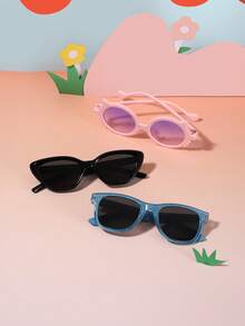 1 bộ 3 chiếc gọng kính vuông mắt mèo bằng polycarbonate bán chạy nhất dành cho bé trai và bé gái 5-10 tuổi, đa năng, kiểu dáng retro, phù hợp cho hoạt động ngoài trời, du lịch, dự tiệc, kèm hộp đựng kính. - Nhiều màu - Xem 3