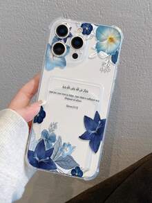 1pc Blue Lily Flower Pattern, TPU Transparent Anti-Drop Phone Protective Case, Can Be Given As Holiday Gift, Suitable For IPhone XS/XS Max/XR/11 12 13 14 15 16 Pro/17/Pro Max/14 15 16 Plus/17, Card & Photo Holder - Clear - View 6