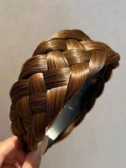 Wide Twist Wig Headbands For Women Girls Wide Fishbone Braids Hairbands Handmade Head Hoop Hair Styling Headwear Accessories Gift(Hair Color: Natural Black, Light Brown, Dark Brown, Brownish-Black)