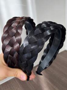Wide Twist Wig Headbands For Women Girls Wide Fishbone Braids Hairbands Handmade Head Hoop Hair Styling Headwear Accessories Gift(Hair Color: Natural Black, Light Brown, Dark Brown, Brownish-Black) - Multicolor - View 6