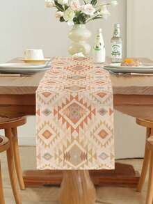 1pc Geometric Pattern Printed Table Runner, 4pcs Geometric Pattern Printed Placemats, Suitable For Holidays, Parties, Birthdays, Dinners, Kitchen & Dining Room Table Decor, Applicable For All Seasons, Home Textile Decoration - Multicolor - View 14