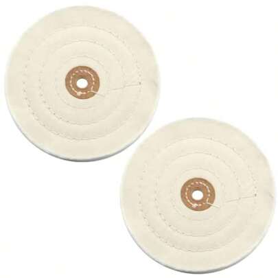 2 PCS Bench Grinder Polisher Cotton Buffing Polishing Wheel 6 Inch For Bench Grinder With 1/2" Arbor Hole 50 Ply White Fine Cotton For Wood Metal Jade Jewelry Drill Polishing Kit