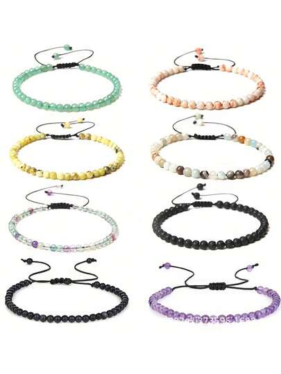 4mm Beaded Adjustable Bracelet, Natural Stone Yoga Handmade Bracelet For Women, Jewelry