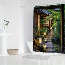 1pc Traditional Japanese Garden Path Shower Curtain,, Machine Washable, With , Wooden Buildings, Shoji Screens, Lanterns,  Greenery, Bonsai Tree, Moss-Covered Rocks, Warm Ambient Lighting, Fashion Theme, For Home Bathroom Decor, , Japanese Home DecorIt's Not Just A Shower Curtain-It's The Secret Sauce That Pulls Your Whole Bathroom Decor Together, Turning A Plain, Functional Space Into A Cozy Little Retreat You'll Look Forward To Using Every Day. - Nhiều màu - Xem 5