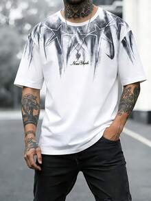 夏季新款男士短袖T恤，帅气百搭半袖，青年圆领休闲宽松日常运动上衣 - 白色 - 查看 1