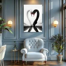 1pc Valentine Day Gift, Spring Wall Art, Christmas Decor Wooden Framed Wall Art, Wrapped Canvas Vintage Prints Poster, Two Swans, Black And White Birds, Animal Pair - Botanical, Black And White Drawing, Line Art, Simple Illustration Style, Perfect Gift Decor, Wall Art for Living Room Bedroom Office, Hanging Hardware Included - Wrapped Framed Canvas, Vertical - Lienzo enmarcado - Ver 6