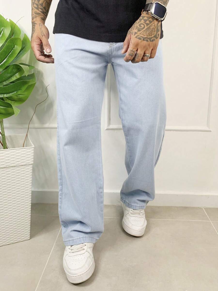 Men's Oversized Wide Leg Balloon Jeans Without Elastane - Very Clear - View 1