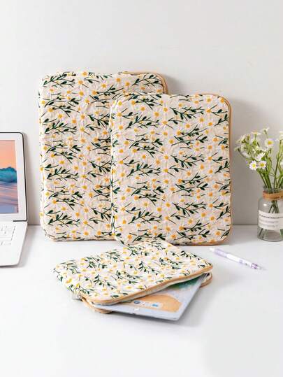 Beige Embroidered Laptop Sleeve, Portable Laptop Messenger Bag, Tablet Bag, Laptop Protective Case, Thick Inner Pocket, Fits 11/13/15 Inch Laptops, Can Be Used As Backpack Or Laptop Bag, Suitable For Women