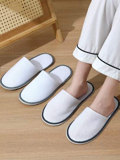 3 Pairs Casual Solid Color Foldable Slippers, Portable Travel Flats, Unisex White Slip-On House Shoes, Suitable For Weddings, Bridesmaids, All Seasons, Fits US Size 9